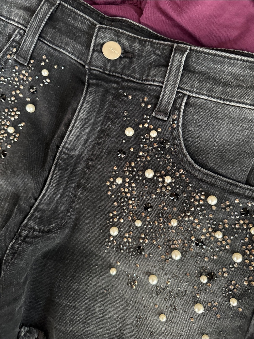 Joe's Jeans x Stephanie Gottleib Black Embellished Pearl & Stud Denim Shorts